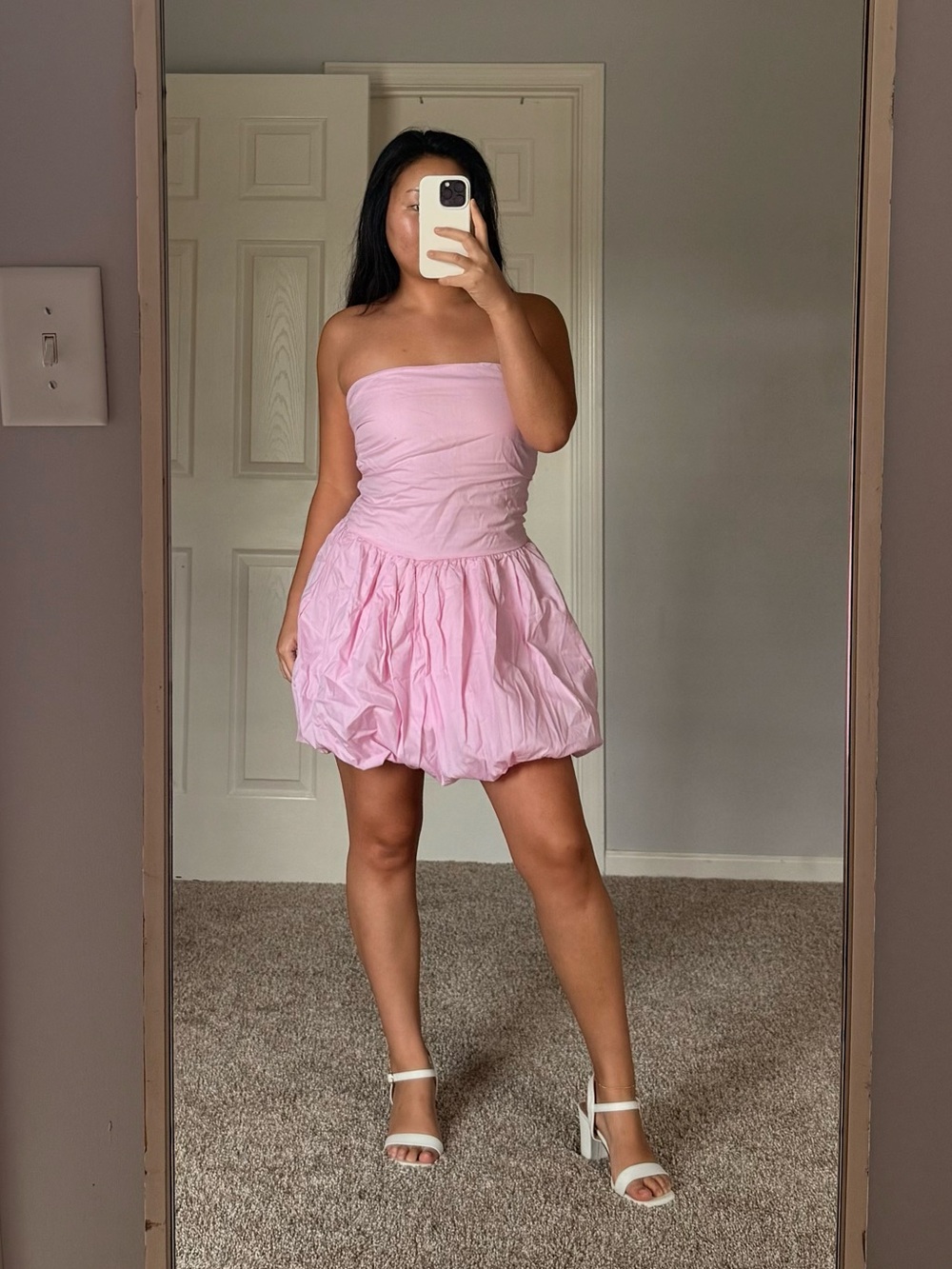 💗 Strapless Pink Bubble Hem Mini Dress 💗